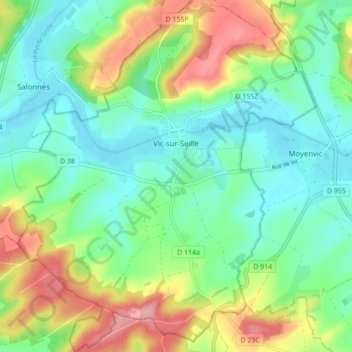 Mapa topográfico Vic-sur-Seille, altitud, relieve