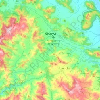 Mapa topográfico Nicoya, altitud, relieve