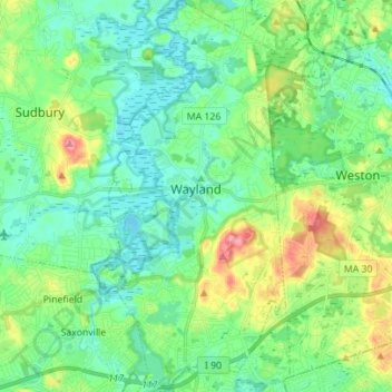 Mapa topográfico Wayland, altitud, relieve