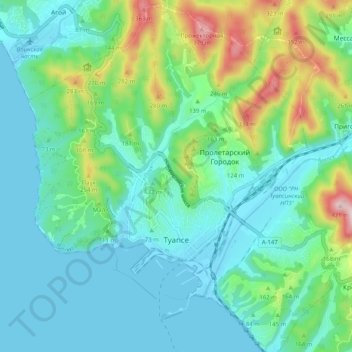 Mapa topográfico Туапсе, altitud, relieve