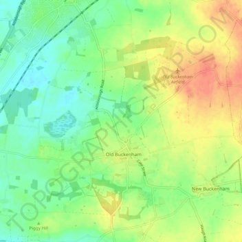 Mapa topográfico Old Buckenham, altitud, relieve