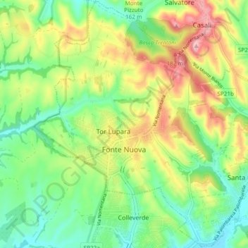 Mapa topográfico Fonte Nuova, altitud, relieve