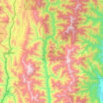 Mapa topográfico Tedim Township, altitud, relieve