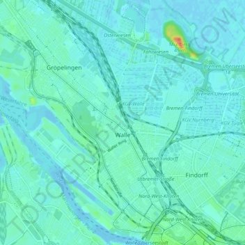 Mapa topográfico Walle, altitud, relieve