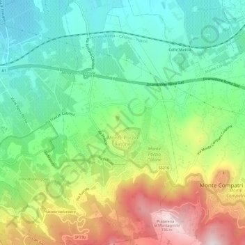 Mapa topográfico Monte Porzio Catone, altitud, relieve