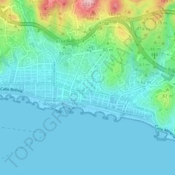Mapa topográfico El Palo, altitud, relieve