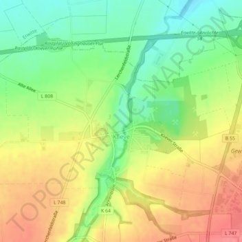 Mapa topográfico Klieve, altitud, relieve