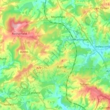 Mapa topográfico Battle, altitud, relieve