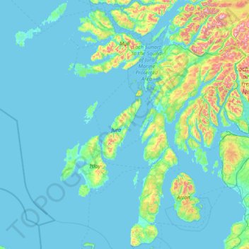 Mapa topográfico Argyll and Bute, altitud, relieve