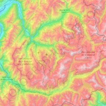 Mapa topográfico Vanoise massif, altitud, relieve