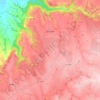Mapa topográfico Drulhe, altitud, relieve