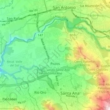 Mapa topográfico Pozos, altitud, relieve