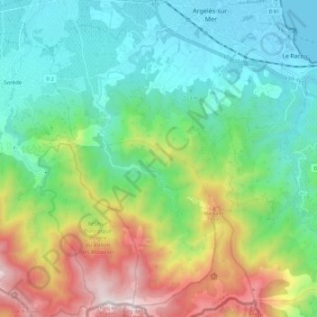 Mapa topográfico La Massane, altitud, relieve