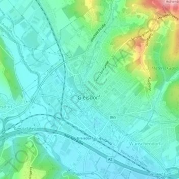 Mapa topográfico Gleisdorf, altitud, relieve