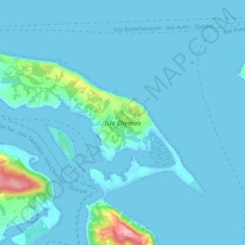 Mapa topográfico Isla Cheniao, altitud, relieve