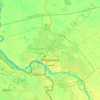 Mapa topográfico N’Djamena, altitud, relieve