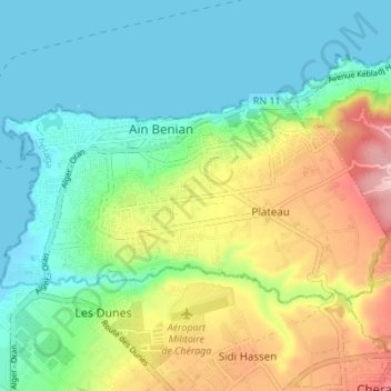 Mapa topográfico Aïn Benian, altitud, relieve