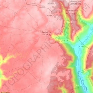 Mapa topográfico Pezuela de las Torres, altitud, relieve