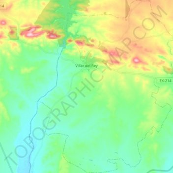 Mapa topográfico Villar del Rey, altitud, relieve