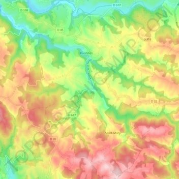 Mapa topográfico Roannes-Saint-Mary, altitud, relieve