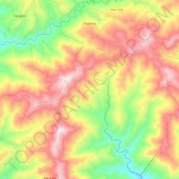 Mapa topográfico Pujerra, altitud, relieve