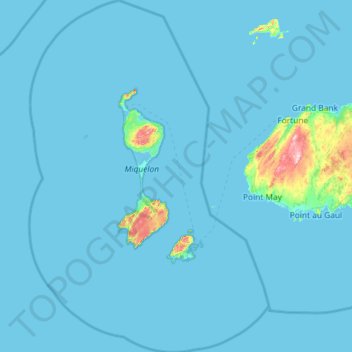 Mapa topográfico Saint Pierre and Miquelon, altitud, relieve