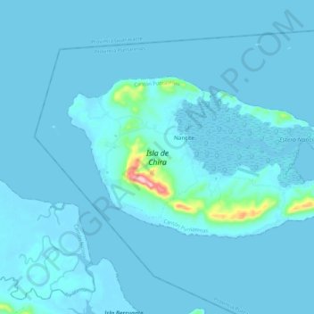 Mapa topográfico Isla de Chira, altitud, relieve