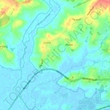 Mapa topográfico Hooe, altitud, relieve