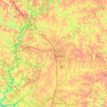 Mapa topográfico Laurel County, altitud, relieve