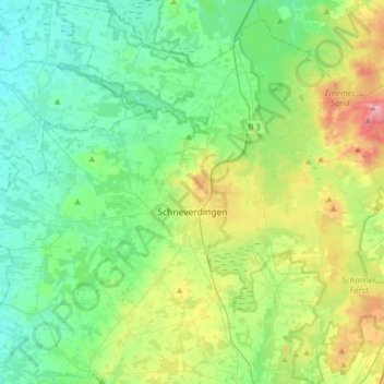 Mapa topográfico Schneverdingen, altitud, relieve