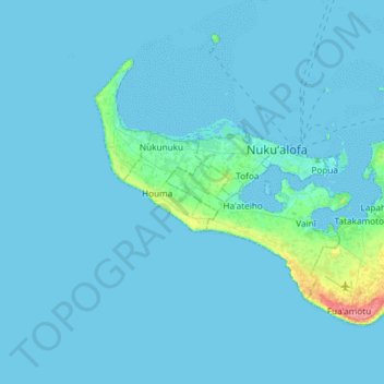 Mapa topográfico Tongatapu, altitud, relieve