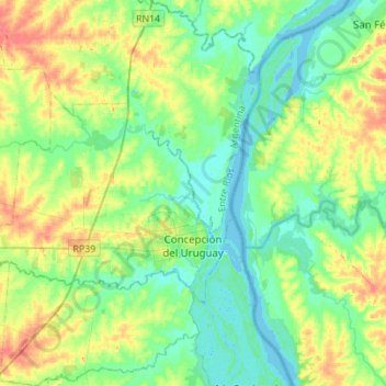 Mapa topográfico Concepción del Uruguay, altitud, relieve