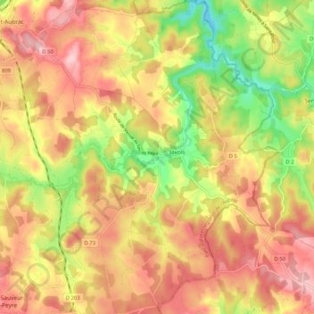 Mapa topográfico Javols, altitud, relieve