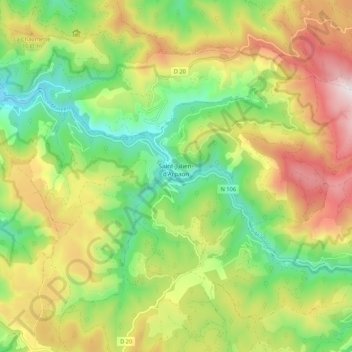Mapa topográfico Saint-Julien-d'Arpaon, altitud, relieve