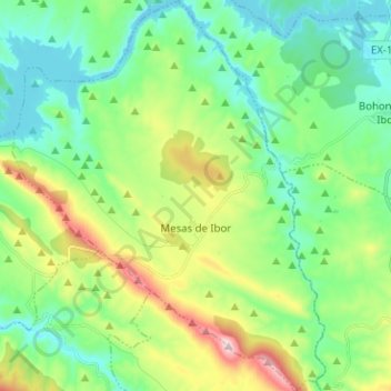 Mapa topográfico Mesas de Ibor, altitud, relieve