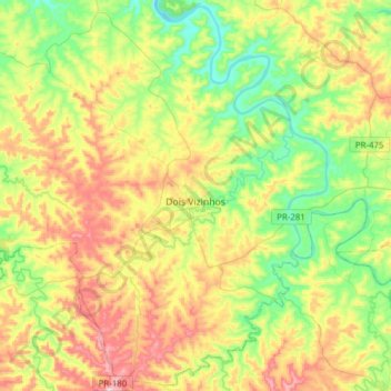 Mapa topográfico Dois Vizinhos, altitud, relieve