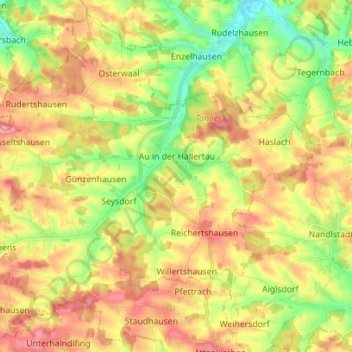 Mapa topográfico Au in der Hallertau, altitud, relieve