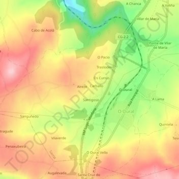 Mapa topográfico Chorente, altitud, relieve