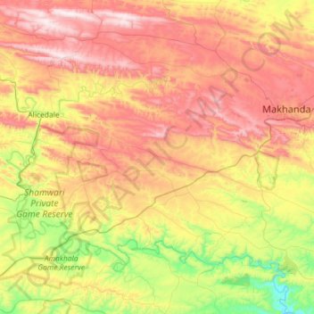 Mapa topográfico Makana Ward 14, altitud, relieve