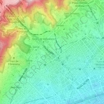 Mapa topográfico Sarrià, altitud, relieve