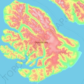 Mapa topográfico Qeqertarsuaq, altitud, relieve