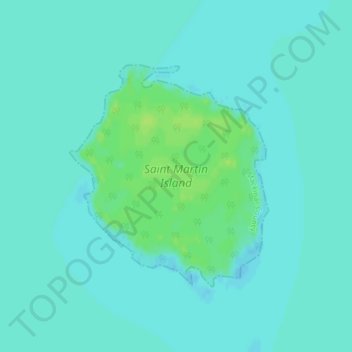 Mapa topográfico Saint Martin Island, altitud, relieve