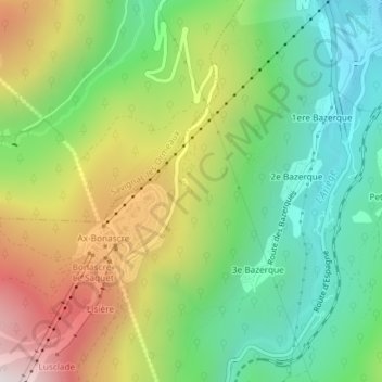 Mapa topográfico Bonascre, altitud, relieve