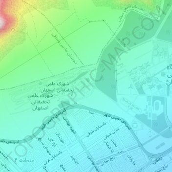 Mapa topográfico شهرک علمی و تحقیقاتی دانشگاه صنعتی اصفهان همایون شهر, altitud, relieve