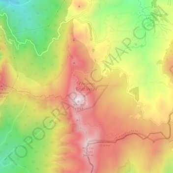 Mapa topográfico Páramo Cruz Verde, altitud, relieve