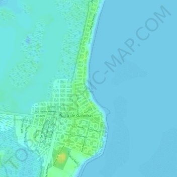 Mapa topográfico Porto de Galinhas, altitud, relieve