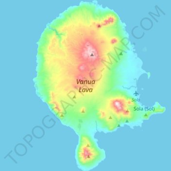 Mapa topográfico Vanua Lava, altitud, relieve
