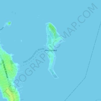 Mapa topográfico Hart Island, altitud, relieve
