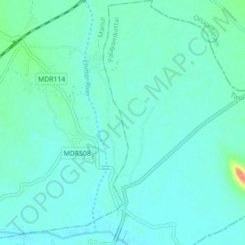 Mapa topográfico Tirunelveli, altitud, relieve