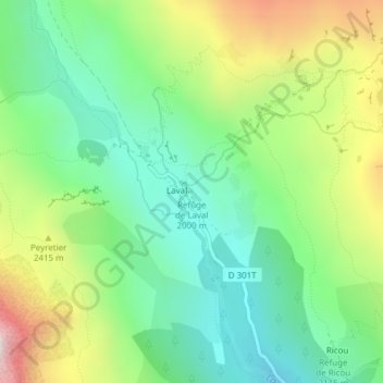 Mapa topográfico Refuge de Laval, altitud, relieve